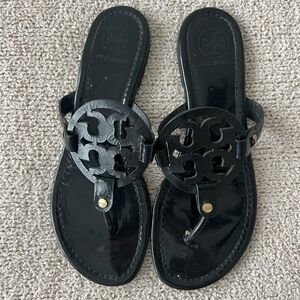 Tory Burch Milled Sandal in Black Patent